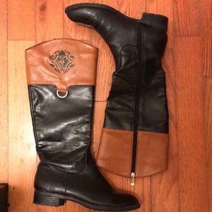 Black boots with tan upper